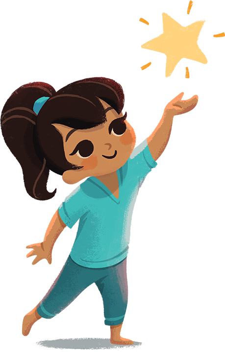 A cartoon girl with a sun in her hand.